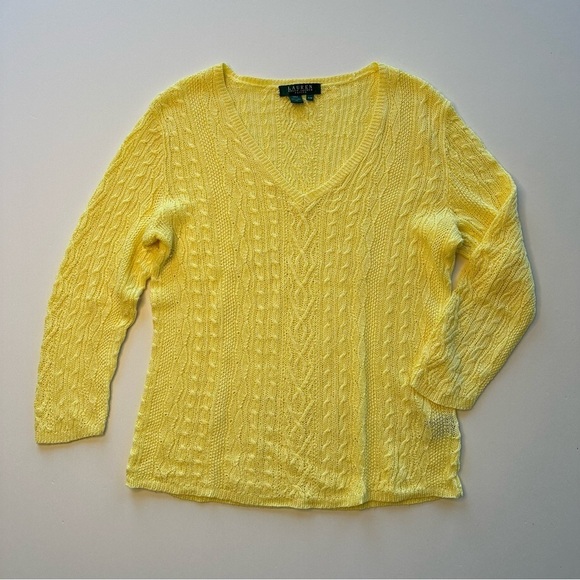 Ralph Lauren Sweaters - Ralph Lauren Open Weave Linen 3/4 Sleeve V Neck Sweater Size Petite Medium